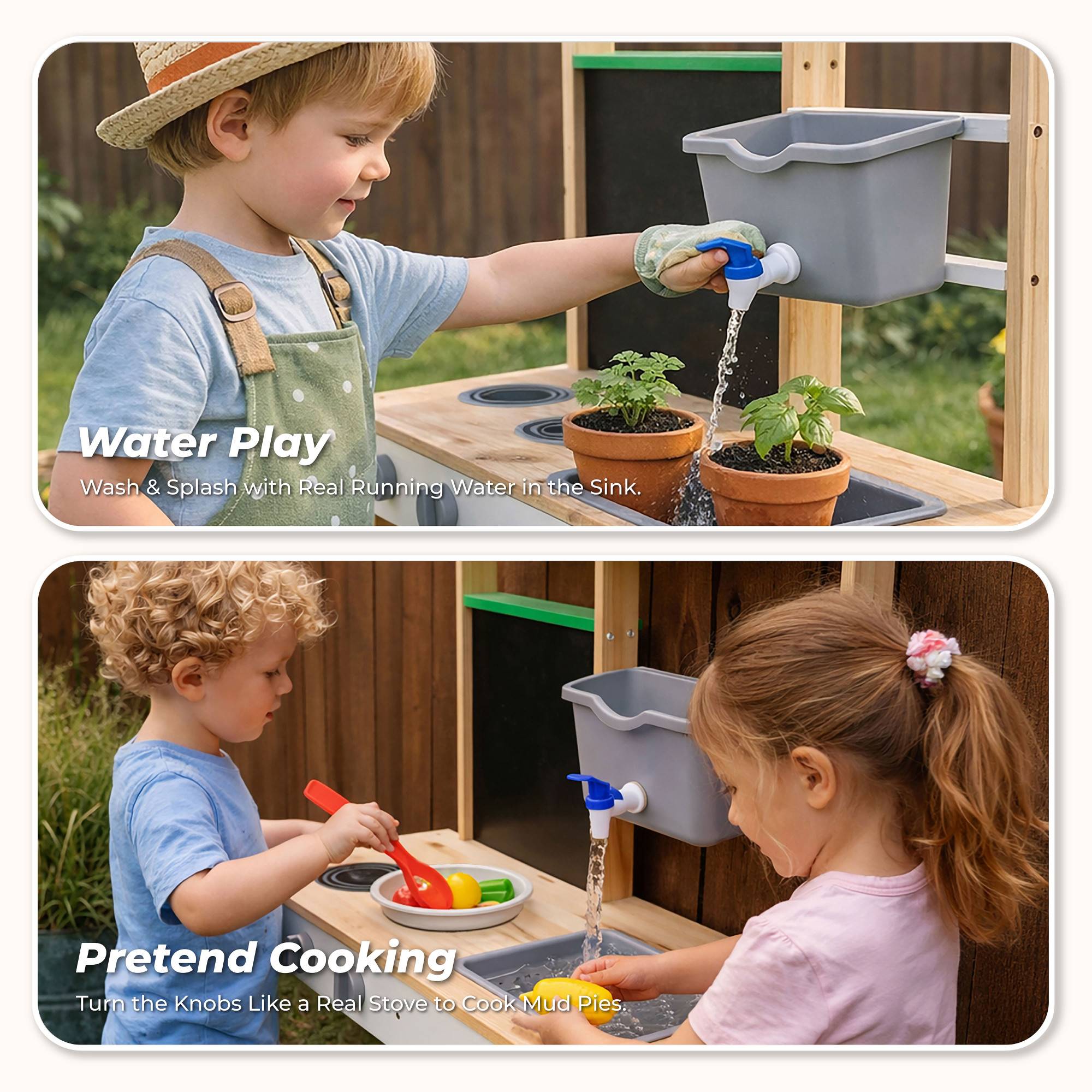Cuisine Extérieure Bois avec Accessoires et Évier, Beige, Teamson Kids - Image 3