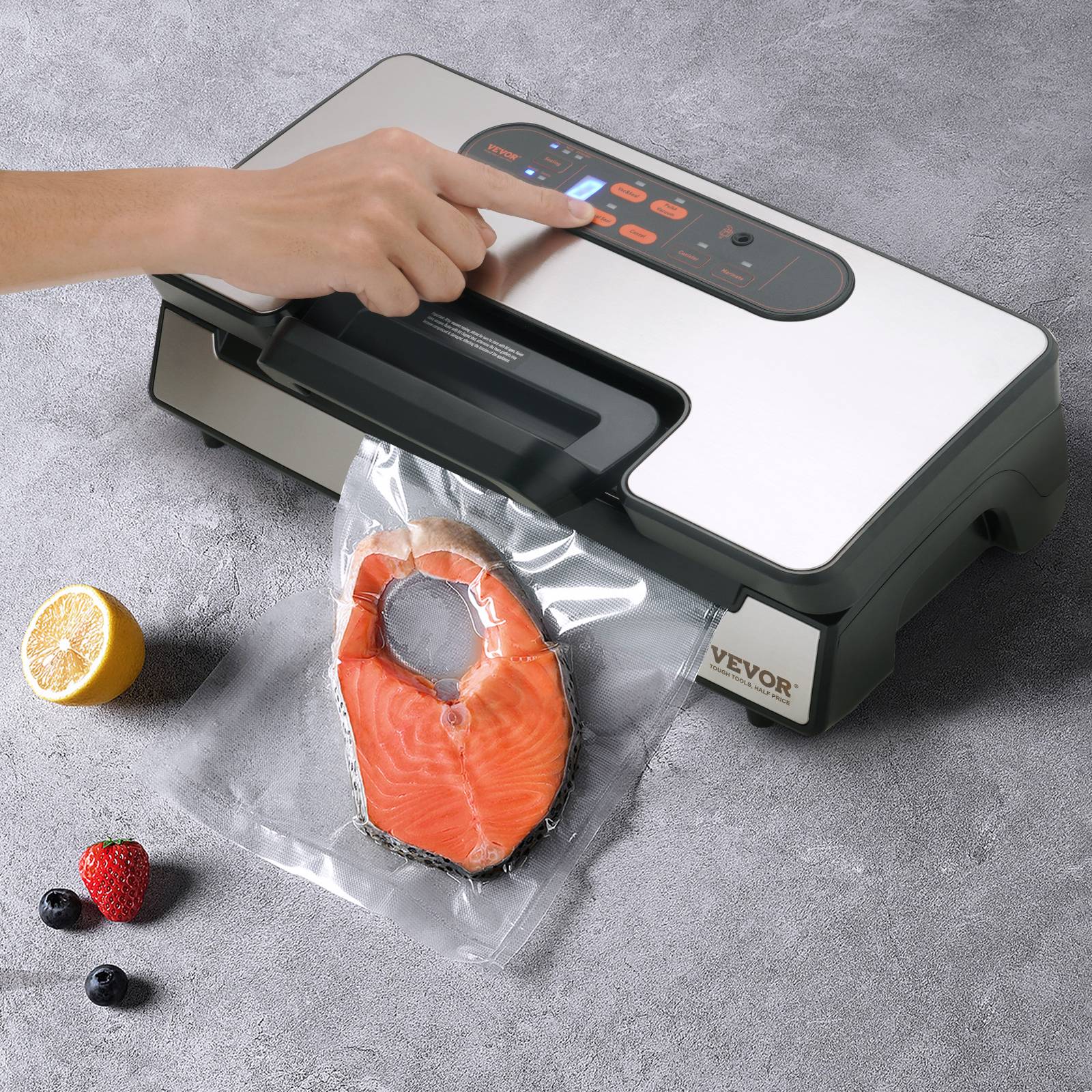 VEVOR Machine sous vide 90 kPa 130W, scelleuse auto/manuel, coupeur intégré, 2 rouleaux, tuyau externe. - Image 8