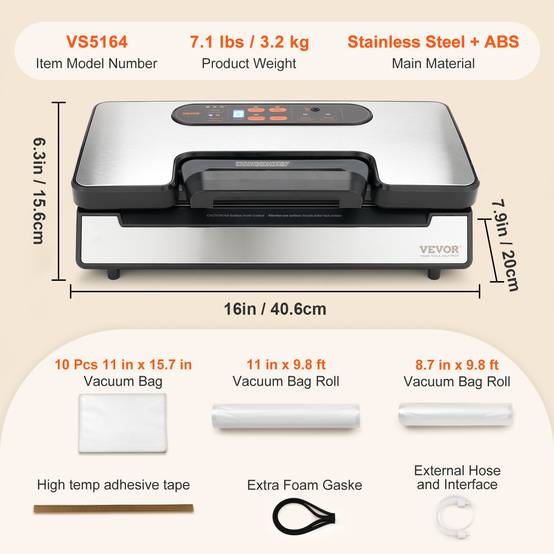 VEVOR Machine sous vide 90 kPa 130W, scelleuse auto/manuel, coupeur intégré, 2 rouleaux, tuyau externe. - Image 7