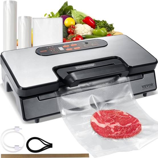 VEVOR Machine sous vide 90 kPa 130W, scelleuse auto/manuel, coupeur intégré, 2 rouleaux, tuyau externe. - Image 1