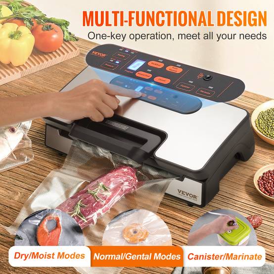 VEVOR Machine sous vide 90 kPa 130W, scelleuse auto/manuel, coupeur intégré, 2 rouleaux, tuyau externe. - Image 4