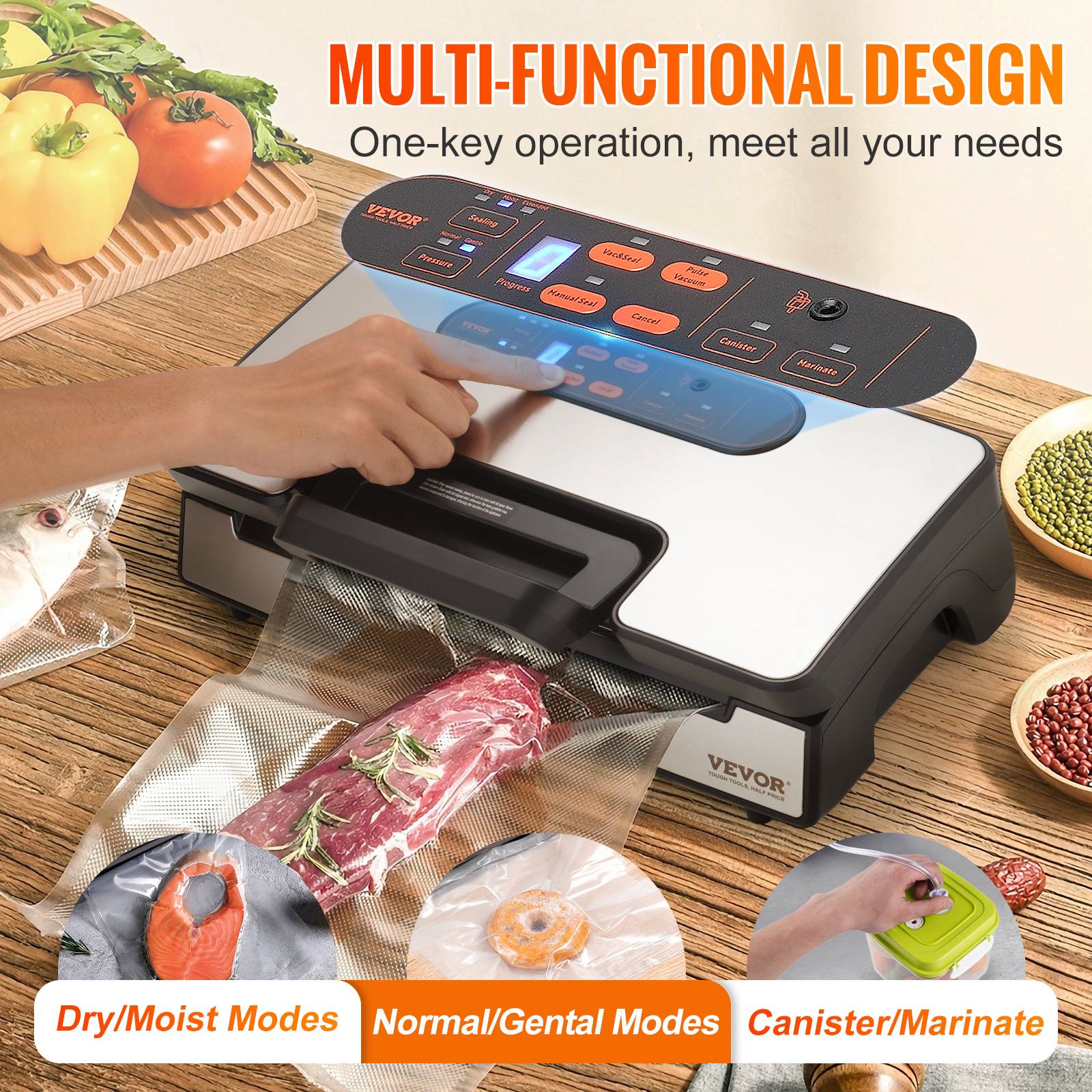 VEVOR Machine sous vide 90 kPa 130W, scelleuse auto/manuel, coupeur intégré, 2 rouleaux, tuyau externe. - Image 4
