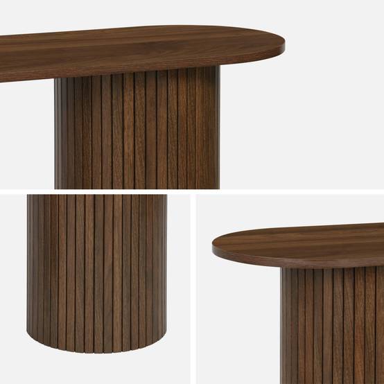 sweeek - Console ovale scandinave décor bois rainuré. pieds ronds. couleur noyer. L 120 x P 35 x H 75cm | sweeek - Image 7