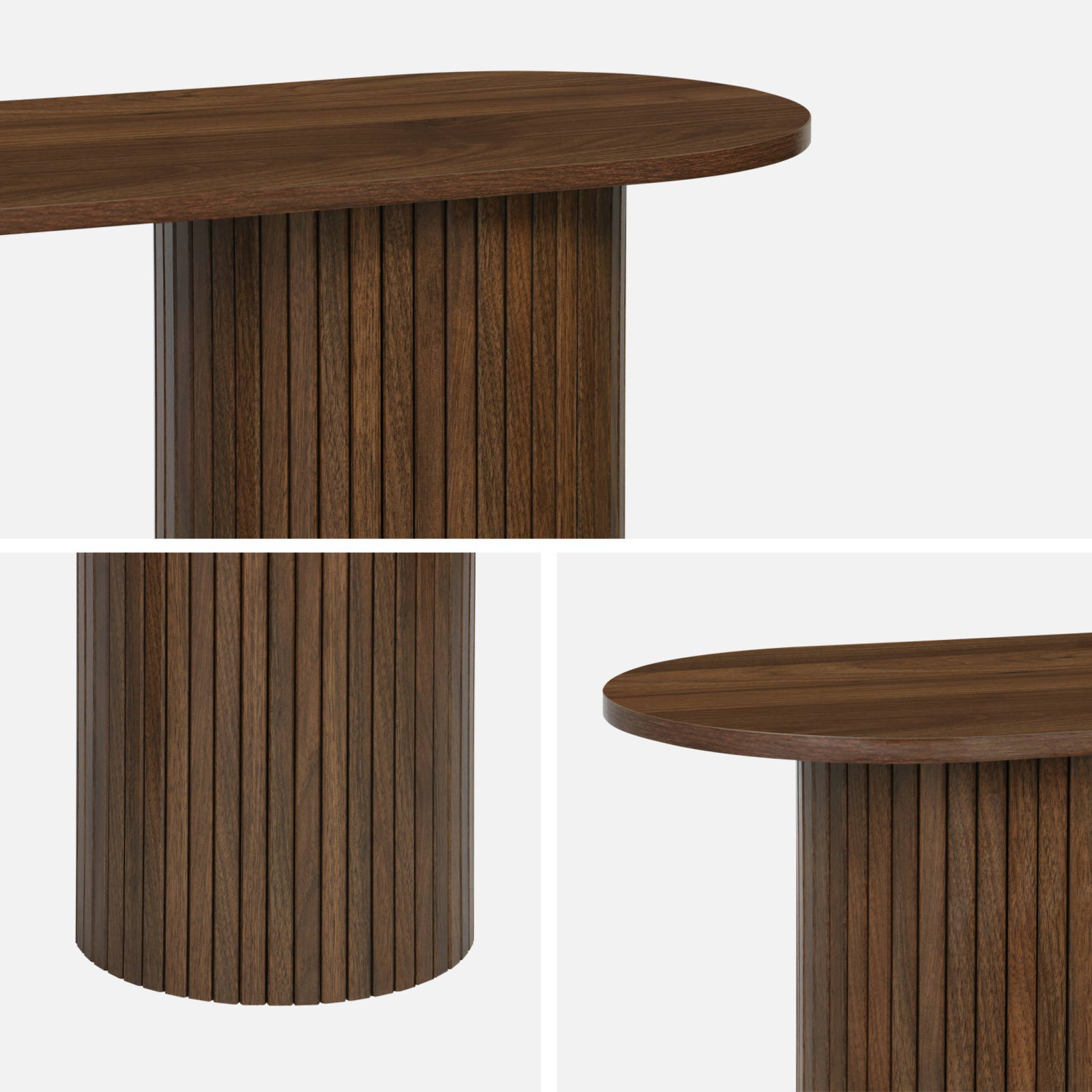 sweeek - Console ovale scandinave décor bois rainuré. pieds ronds. couleur noyer. L 120 x P 35 x H 75cm | sweeek - Image 7