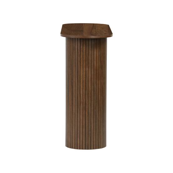 sweeek - Console ovale scandinave décor bois rainuré. pieds ronds. couleur noyer. L 120 x P 35 x H 75cm | sweeek - Image 6