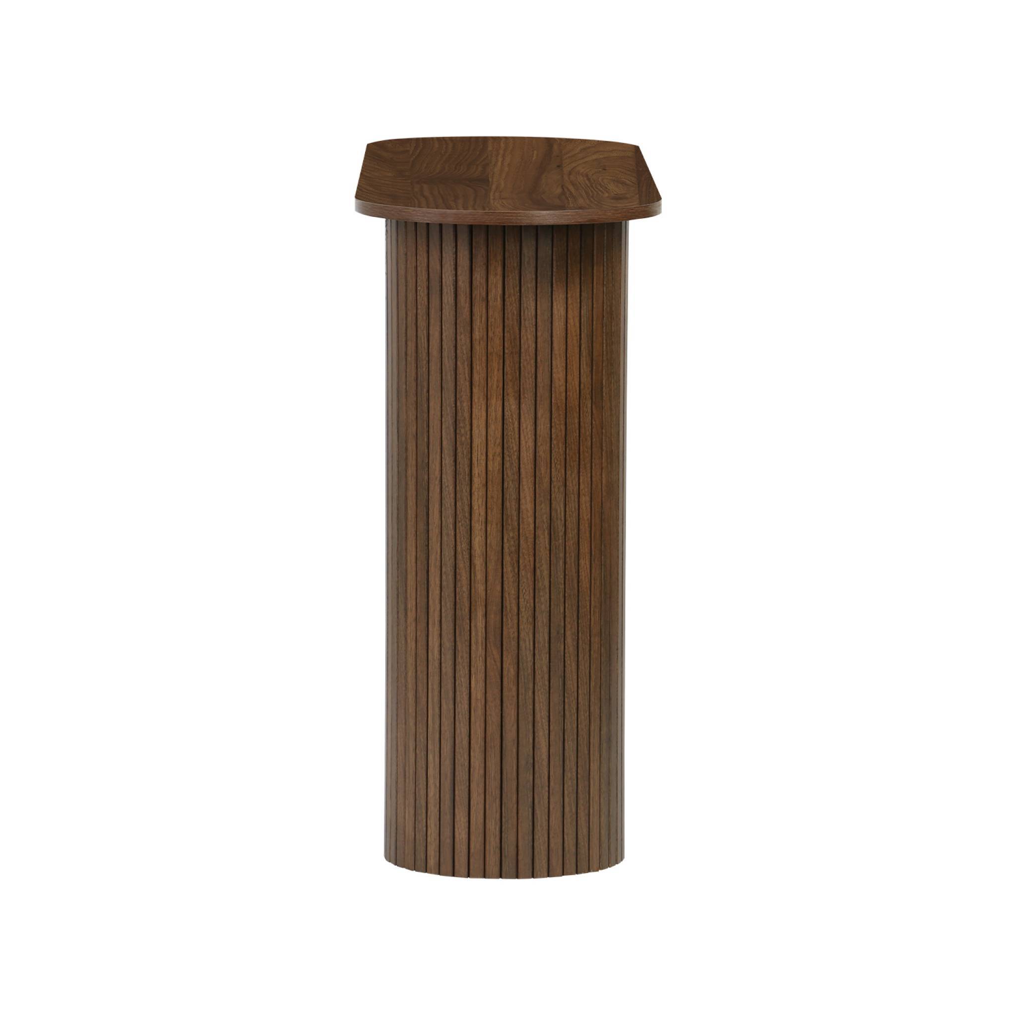 sweeek - Console ovale scandinave décor bois rainuré. pieds ronds. couleur noyer. L 120 x P 35 x H 75cm | sweeek - Image 6