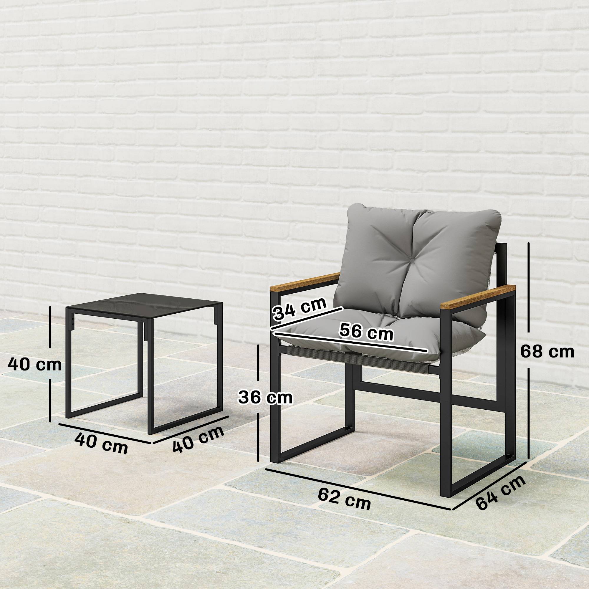 Ensemble table et chaises de jardin en métal pour 3 personnes avec coussins épais, multicolore - Image 5