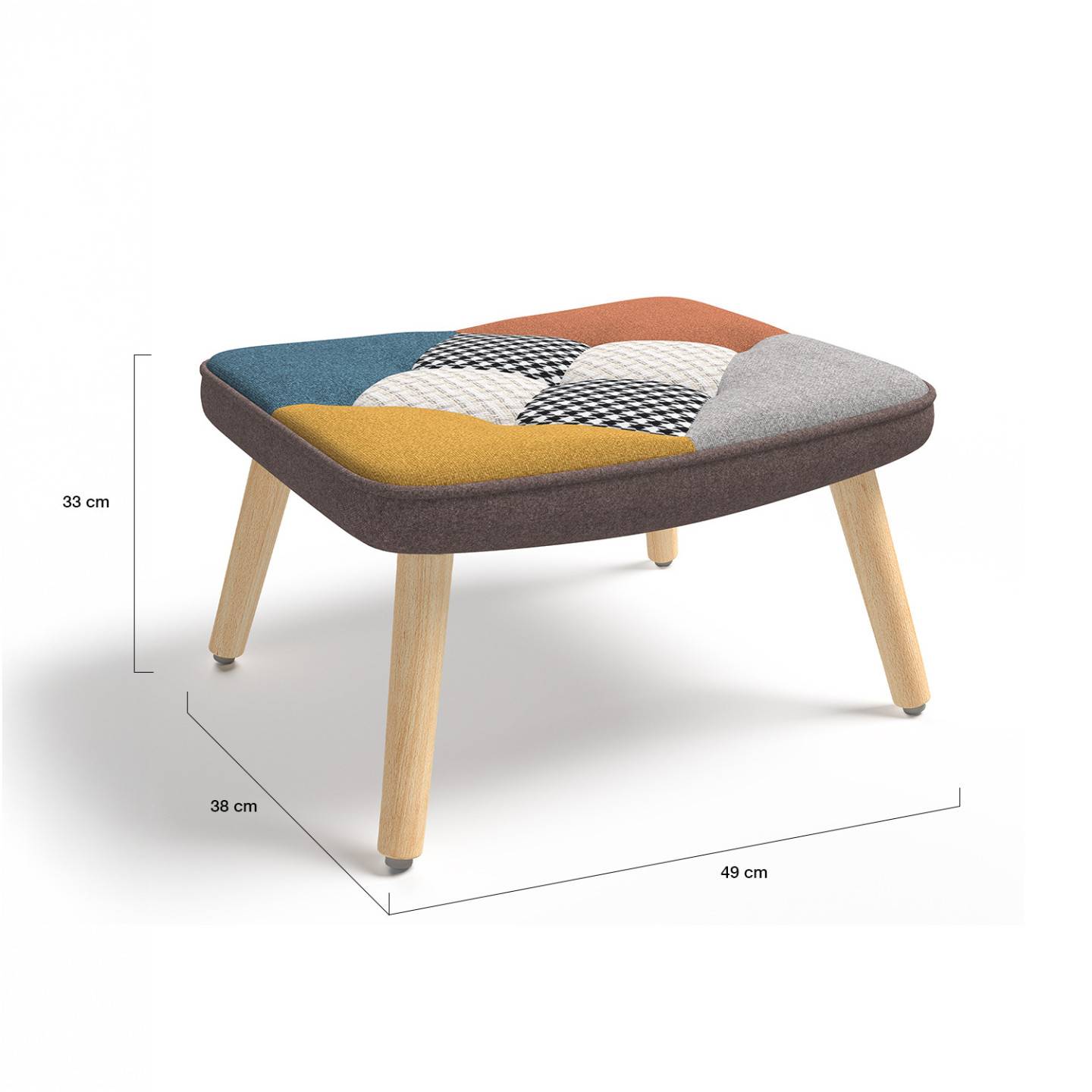 Fauteuil scandinave IVAR avec repose pieds en tissu patchwork multicouleurs - Image 7