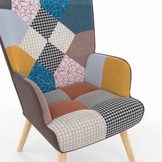 Fauteuil scandinave IVAR avec repose pieds en tissu patchwork multicouleurs - Image 8
