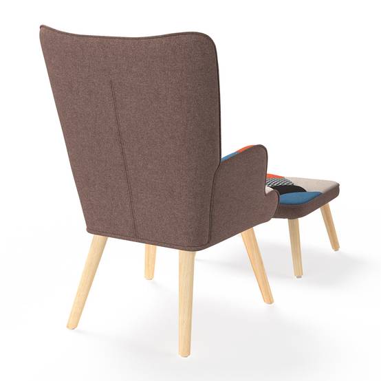 Fauteuil scandinave IVAR avec repose pieds en tissu patchwork multicouleurs - Image 4