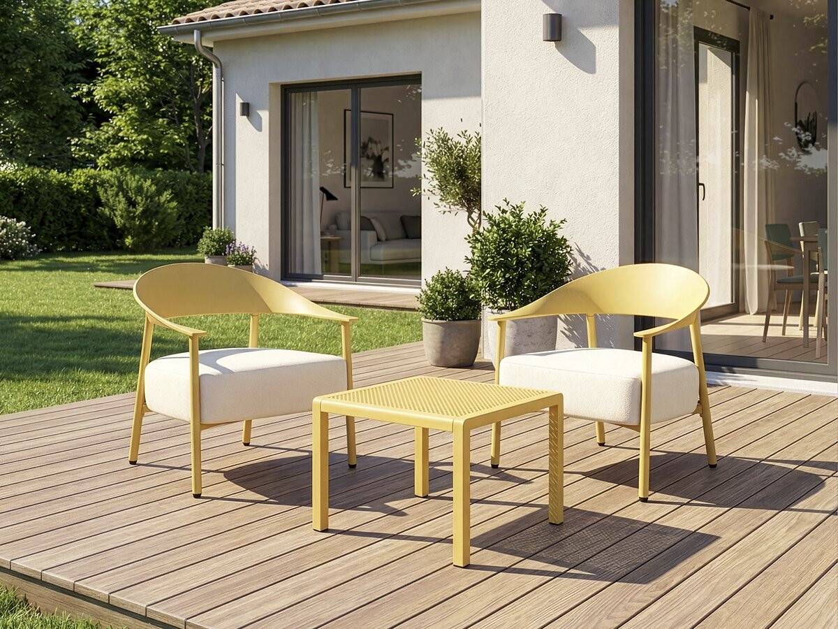 Salon De Jardin En Métal Et Plastique "céora" - 2 Places - Jaune -habitat Et Jardin - Image 2