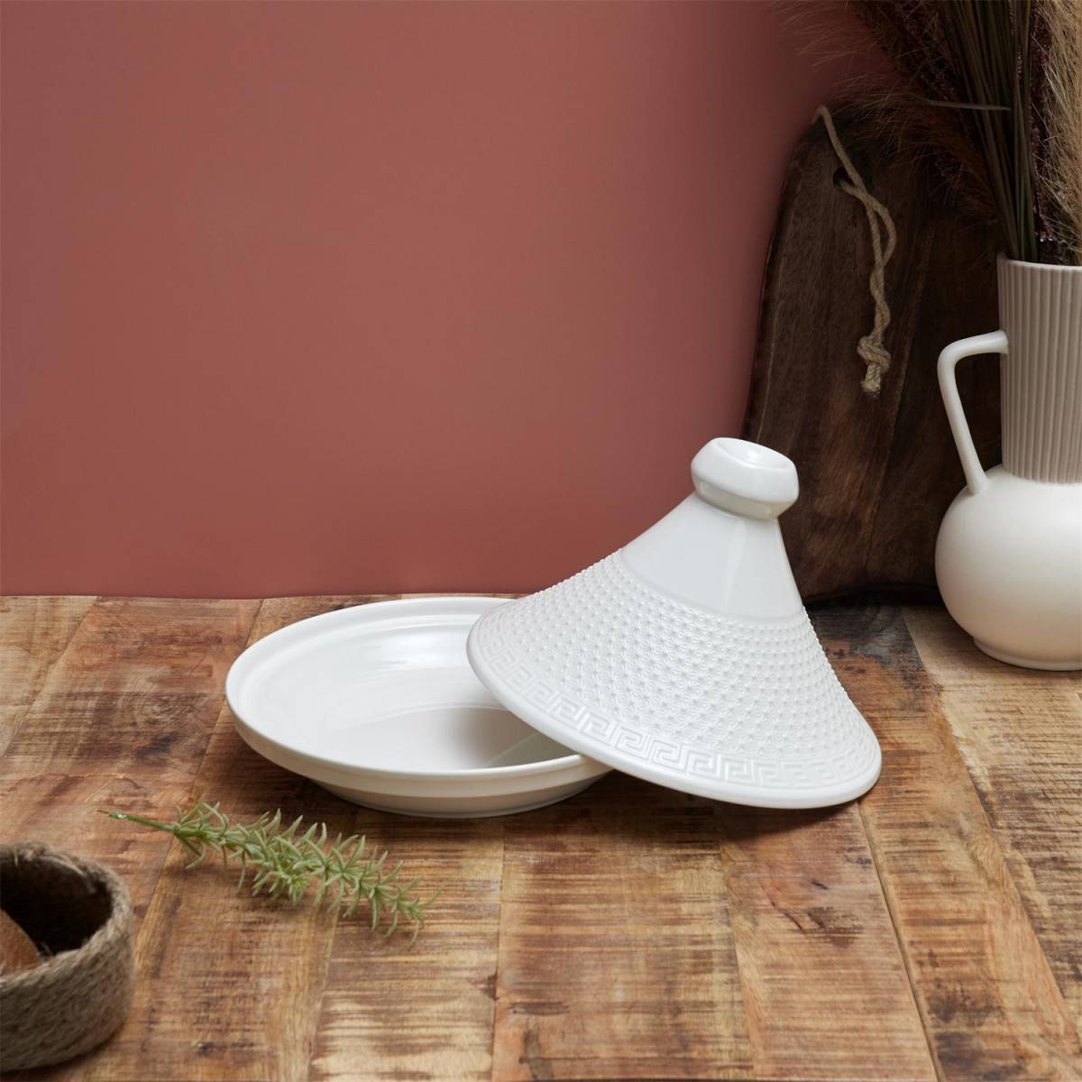 The Home Deco Factory - Plat à Tajine en Porcelaine "Clélia" 25cm Blanc - Image 3