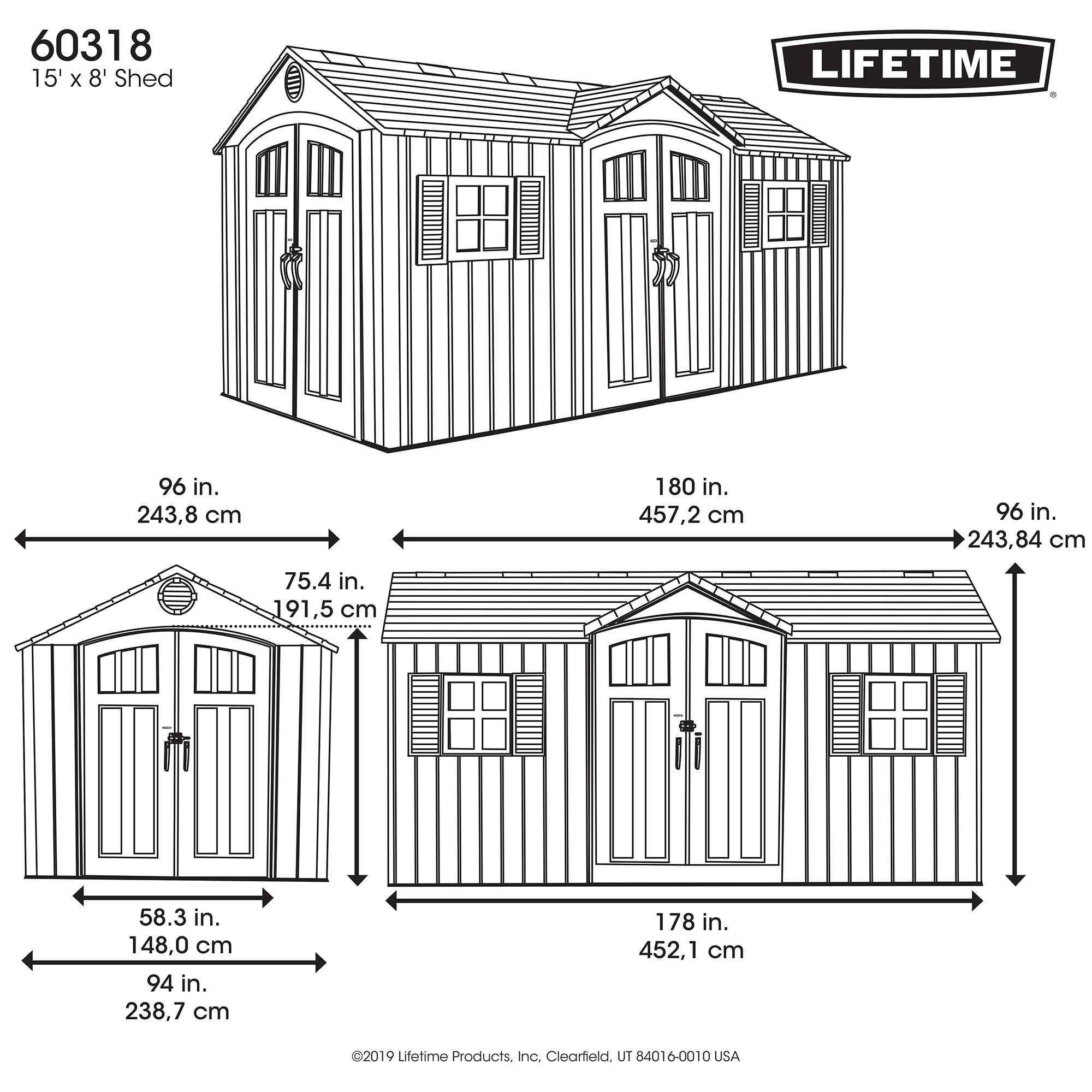 Lifetime - Abri de jardin résine double entree 4.57 x 2.44 m LIFETIME #60318 - Image 8