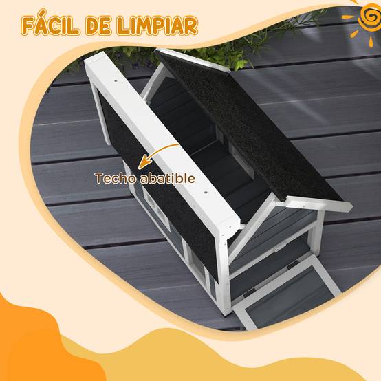 Niche pour Chat en Bois avec Toit Asphalte à Charnières, 3 Portes et Fenêtre, Usage Extérieur, 77 x 57,5 x 68 cm, Gris/Noir - Image 7