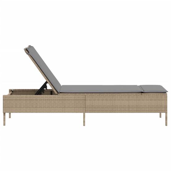 Chaise longue | Transat | Bain de soleil avec coussin beige résine tressée - Image 5