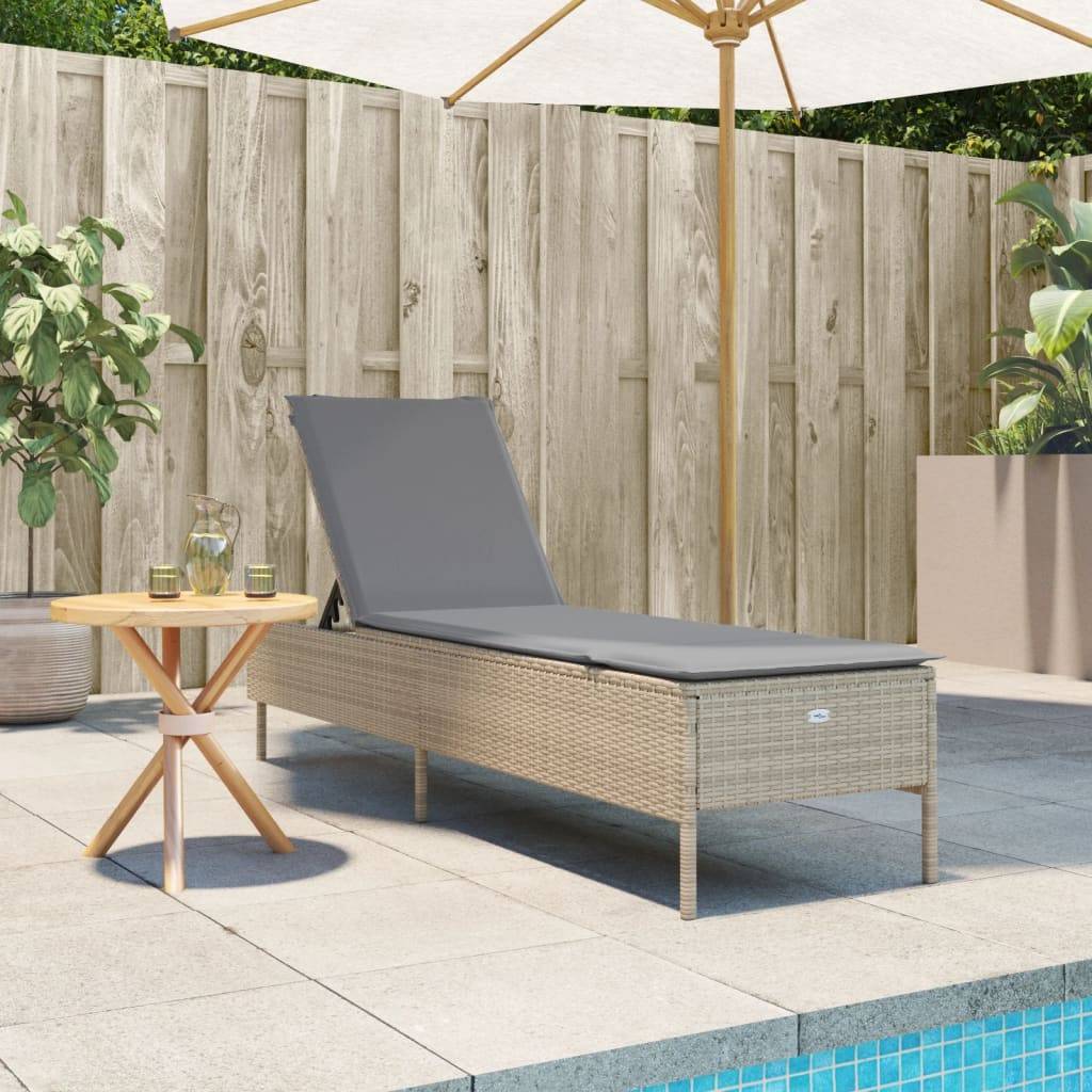 Chaise longue | Transat | Bain de soleil avec coussin beige résine tressée - Image 3