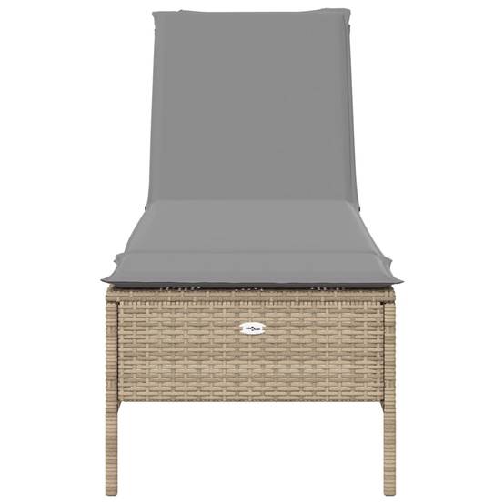 Chaise longue | Transat | Bain de soleil avec coussin beige résine tressée - Image 4
