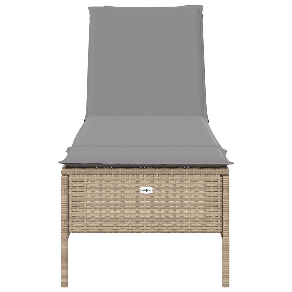 Chaise longue | Transat | Bain de soleil avec coussin beige résine tressée - Image 4