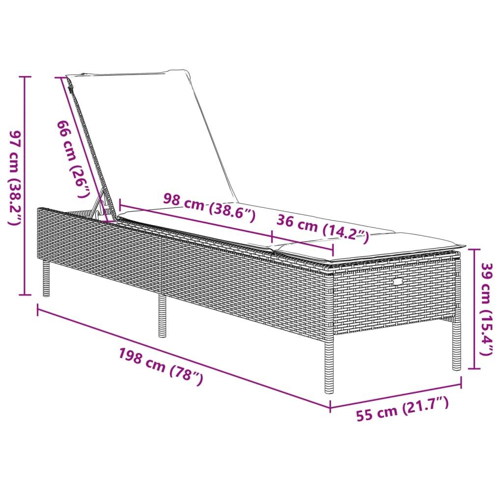 Chaise longue | Transat | Bain de soleil avec coussin beige résine tressée - Image 10