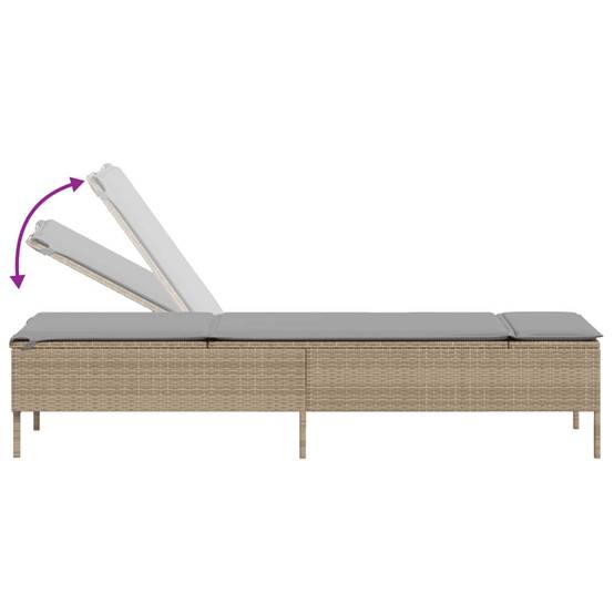 Chaise longue | Transat | Bain de soleil avec coussin beige résine tressée - Image 7