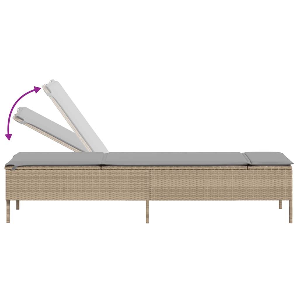Chaise longue | Transat | Bain de soleil avec coussin beige résine tressée - Image 7