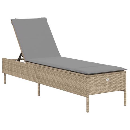 Chaise longue | Transat | Bain de soleil avec coussin beige résine tressée - Image 1