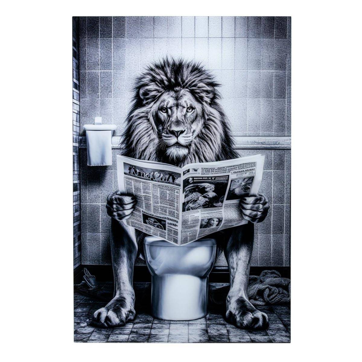 J-Line - Tableau Déco en Verre "Lion" 80x120cm Noir & Blanc - Image 1