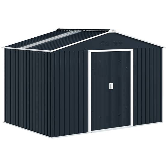 Abri de jardin 5,4 m² 2,77 x 1,95 x 1,92 m kit de fondation incluse porte coulissante ventilations tôle acier gris foncé - Image 1