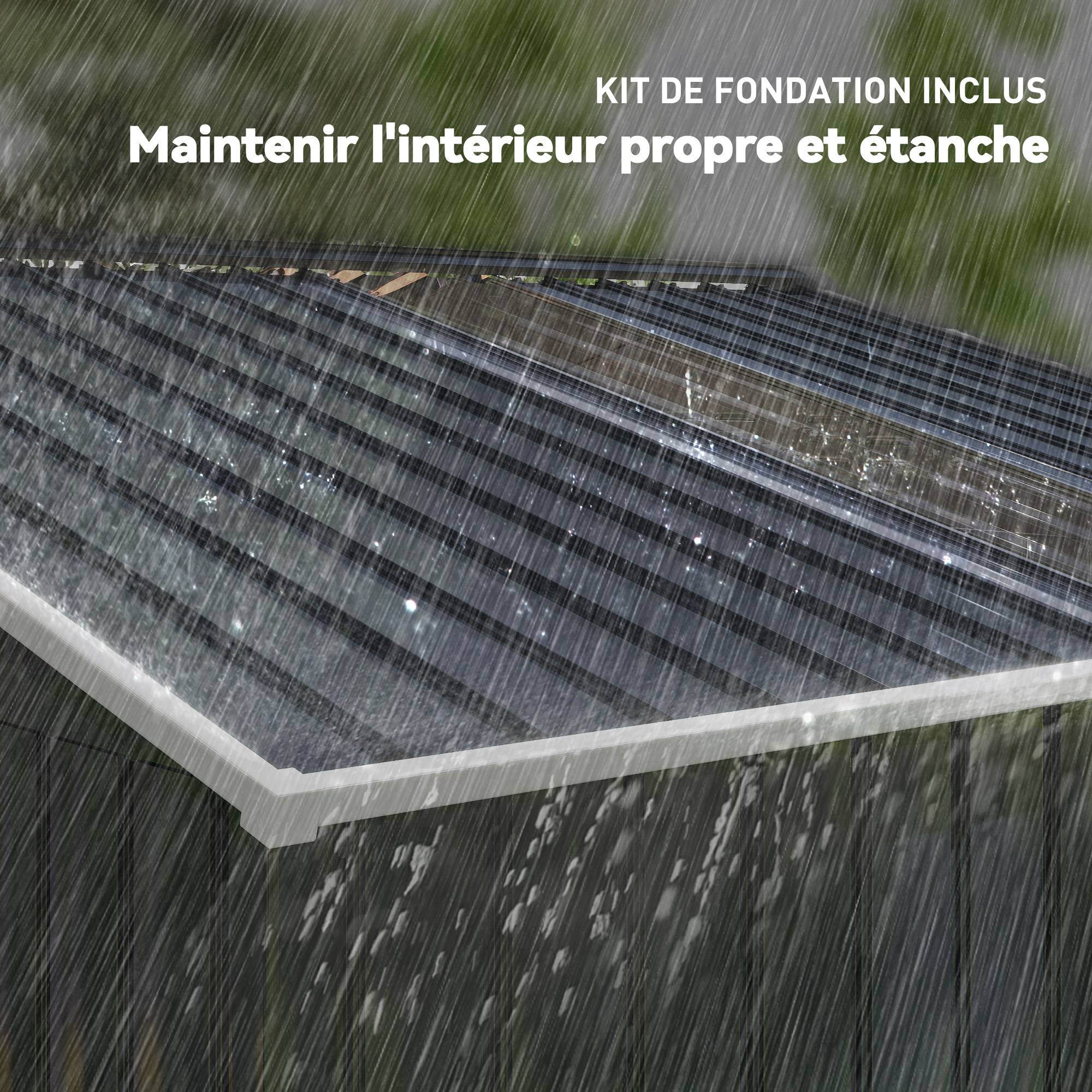 Abri de jardin 5,4 m² 2,77 x 1,95 x 1,92 m kit de fondation incluse porte coulissante ventilations tôle acier gris foncé - Image 10