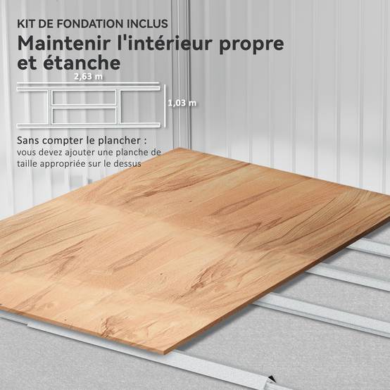 Abri de jardin 5,4 m² 2,77 x 1,95 x 1,92 m kit de fondation incluse porte coulissante ventilations tôle acier gris foncé - Image 9