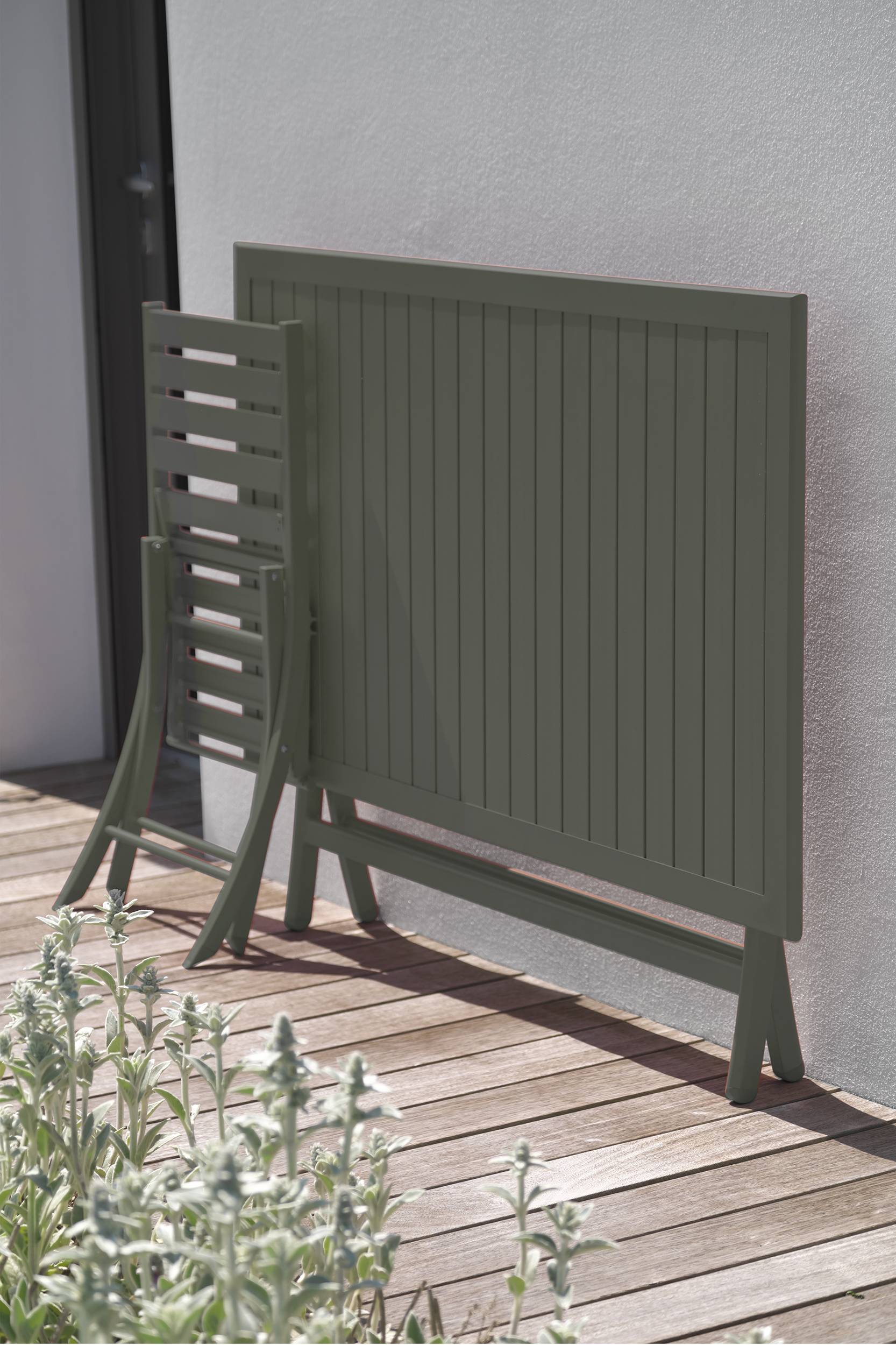 City Garden - Table de jardin MARIUS 140 cm pliante en aluminium vert kaki  - CITY GARDEN - Image 2