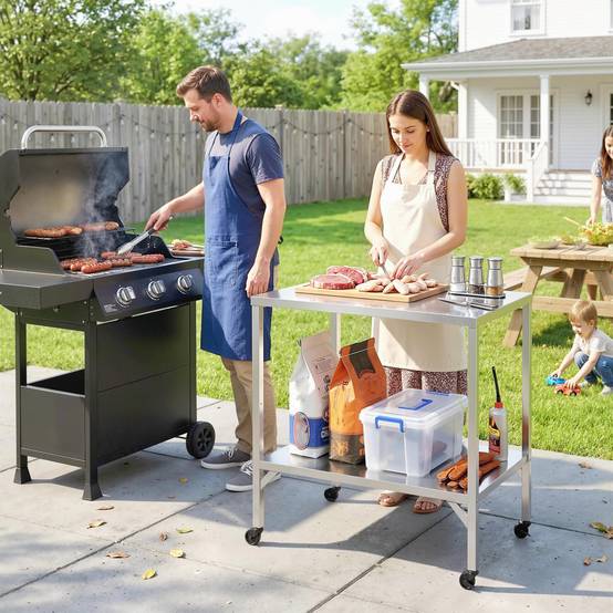 ComfortXL - Chariot barbecue acier inoxydable 85 x 60 x 92 cm terrasse cuisine mobile - ComfortXL Outdoor Living - Image 2