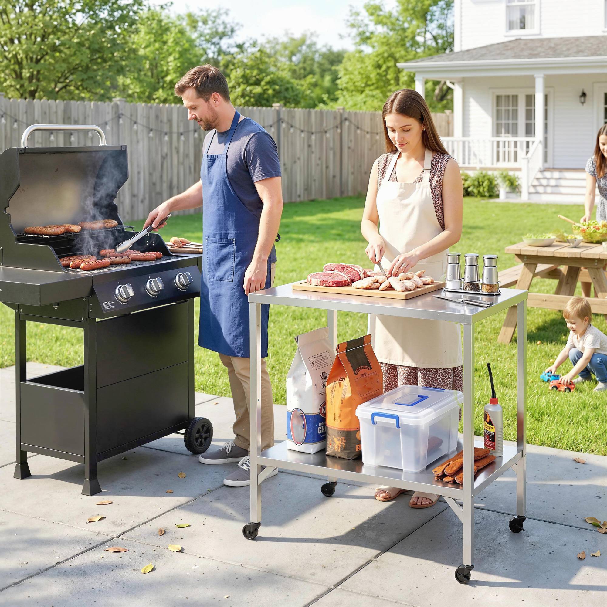ComfortXL - Chariot barbecue acier inoxydable 85 x 60 x 92 cm terrasse cuisine mobile - ComfortXL Outdoor Living - Image 2