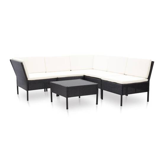 0 - Ensemble meubles jardin polyrotin tressé main canapé épissable table basse 6 pièces salon patio canapé d'angle - Image 1