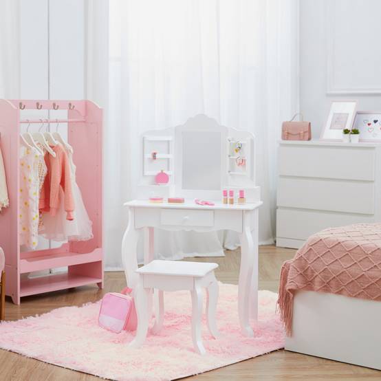 Coiffeuse enfant en effet bois blanc avec miroir Teamson Kids - Image 2