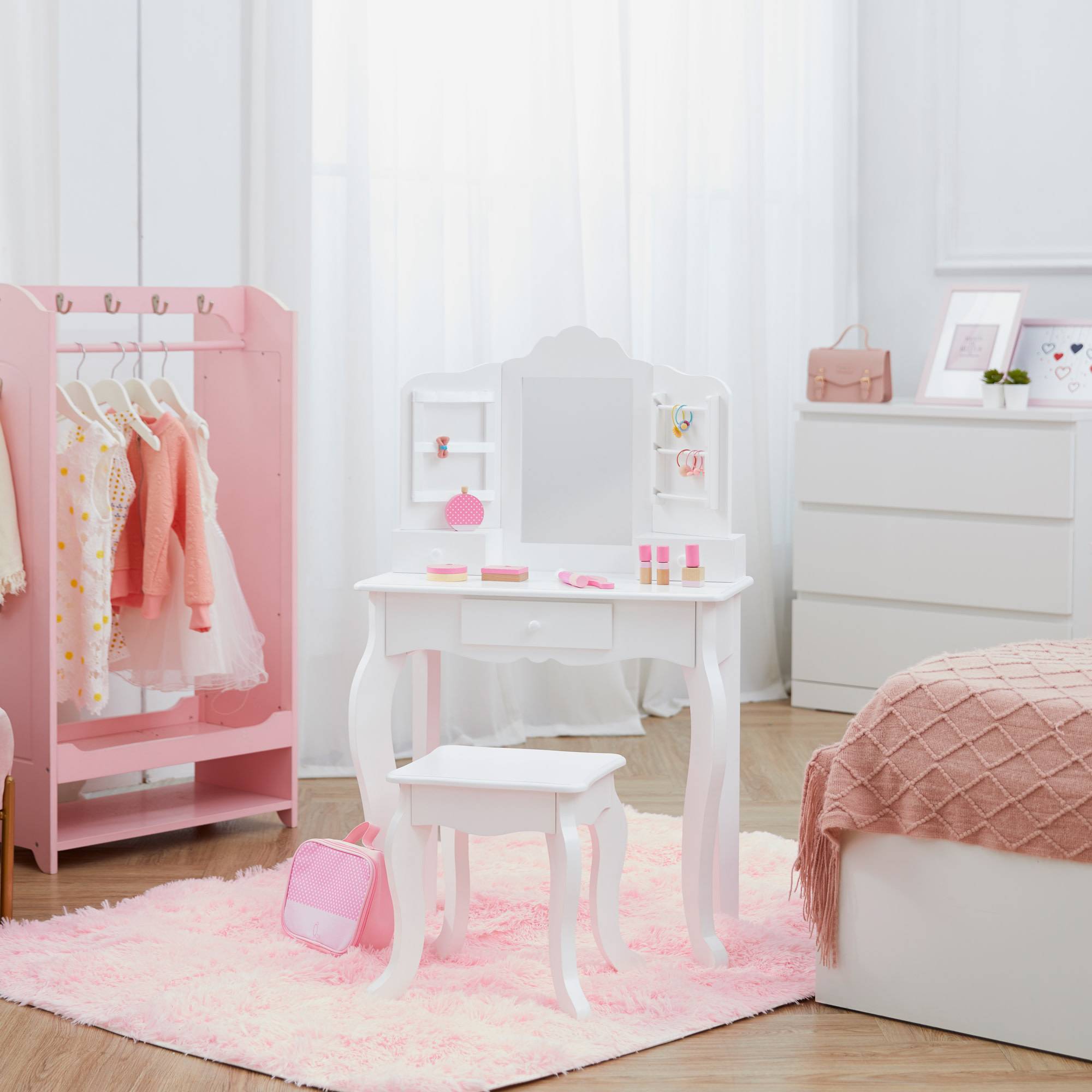 Coiffeuse enfant en effet bois blanc avec miroir Teamson Kids - Image 2