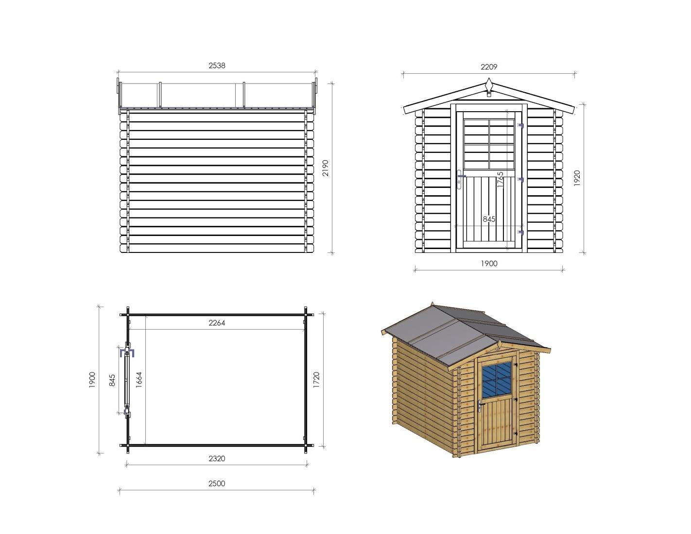 Altanka - Abri de jardin en bois - 4.75m2 - 1.9x2.5m - Ep. 28mm - Couleur: naturel - DOM594 - ALTANKA - Image 3