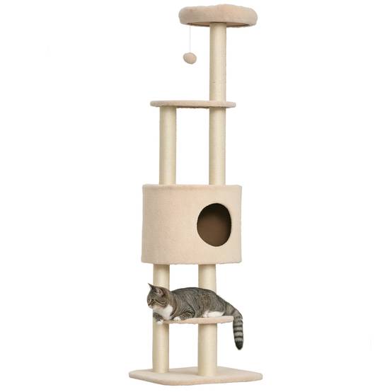Arbre à chat sisal et peluche beige 45 x 40 x 148 cm - PANGIVO - Image 1