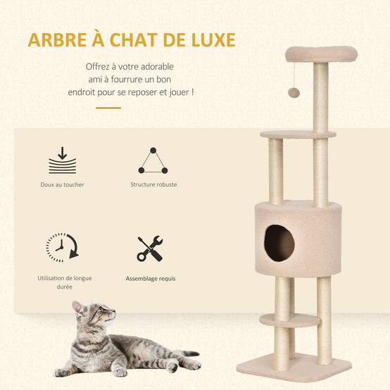 Arbre à chat sisal et peluche beige 45 x 40 x 148 cm - PANGIVO - Image 6