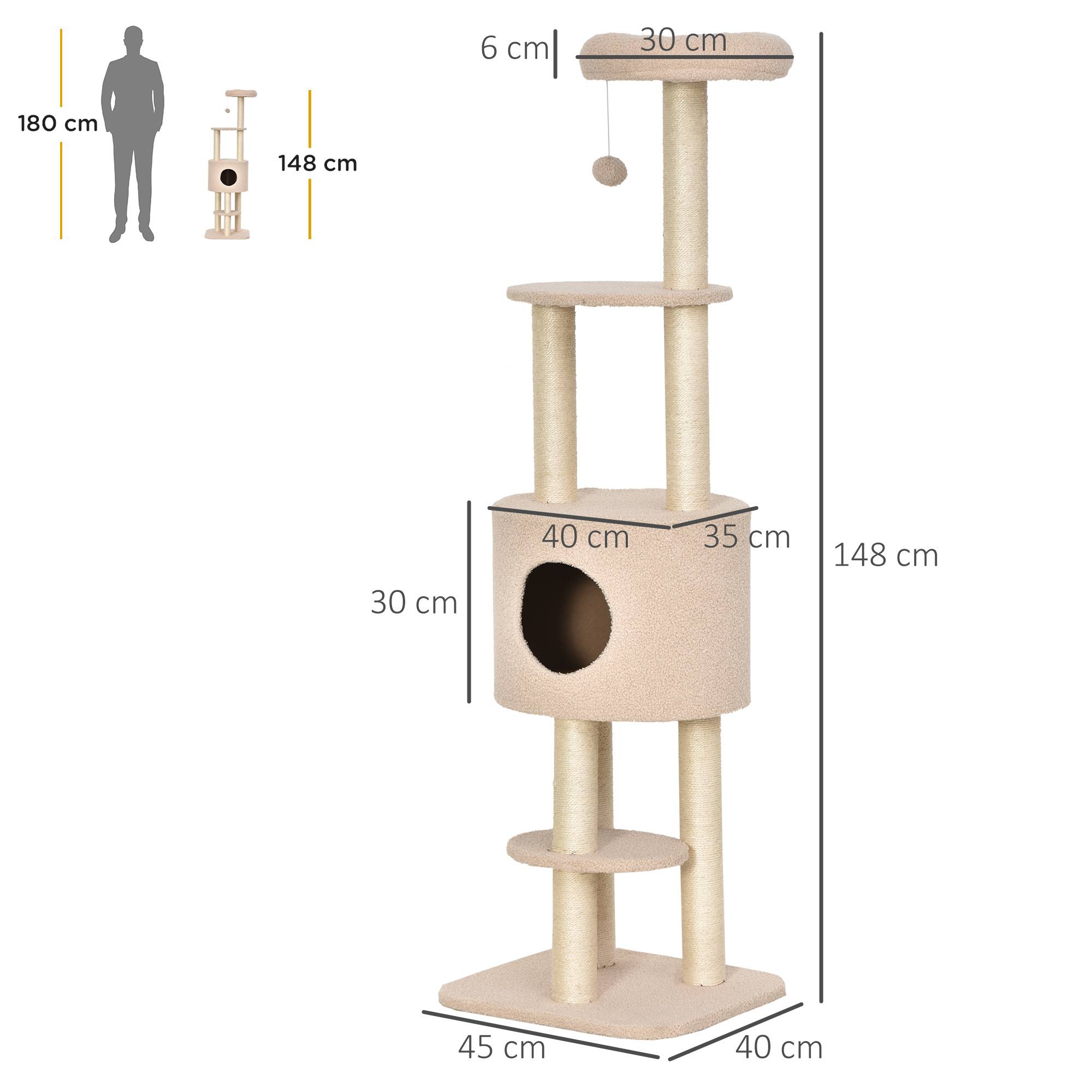 Arbre à chat sisal et peluche beige 45 x 40 x 148 cm - PANGIVO - Image 5