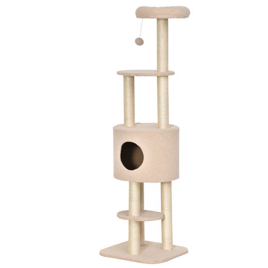 Arbre à chat sisal et peluche beige 45 x 40 x 148 cm - PANGIVO - Image 2