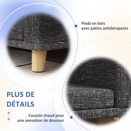 Canapé Chien Grand Lit surélevé pour Chien Coussin Lavable Cadre en Bois Tissu Polyester 98 x 67 x 25 cm Gris Foncé - Image 8