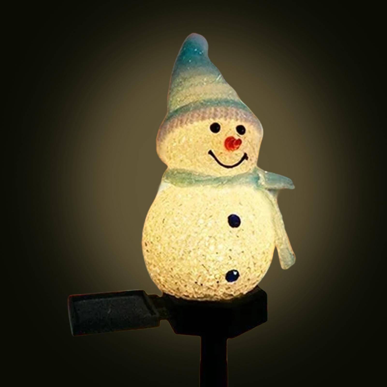 Lot de 4 lumières solaires de bonhomme de neige de Noël avec piquet, lumières solaires extérieures pour allée de Noël, décorations de Noël – Bleu - Image 5