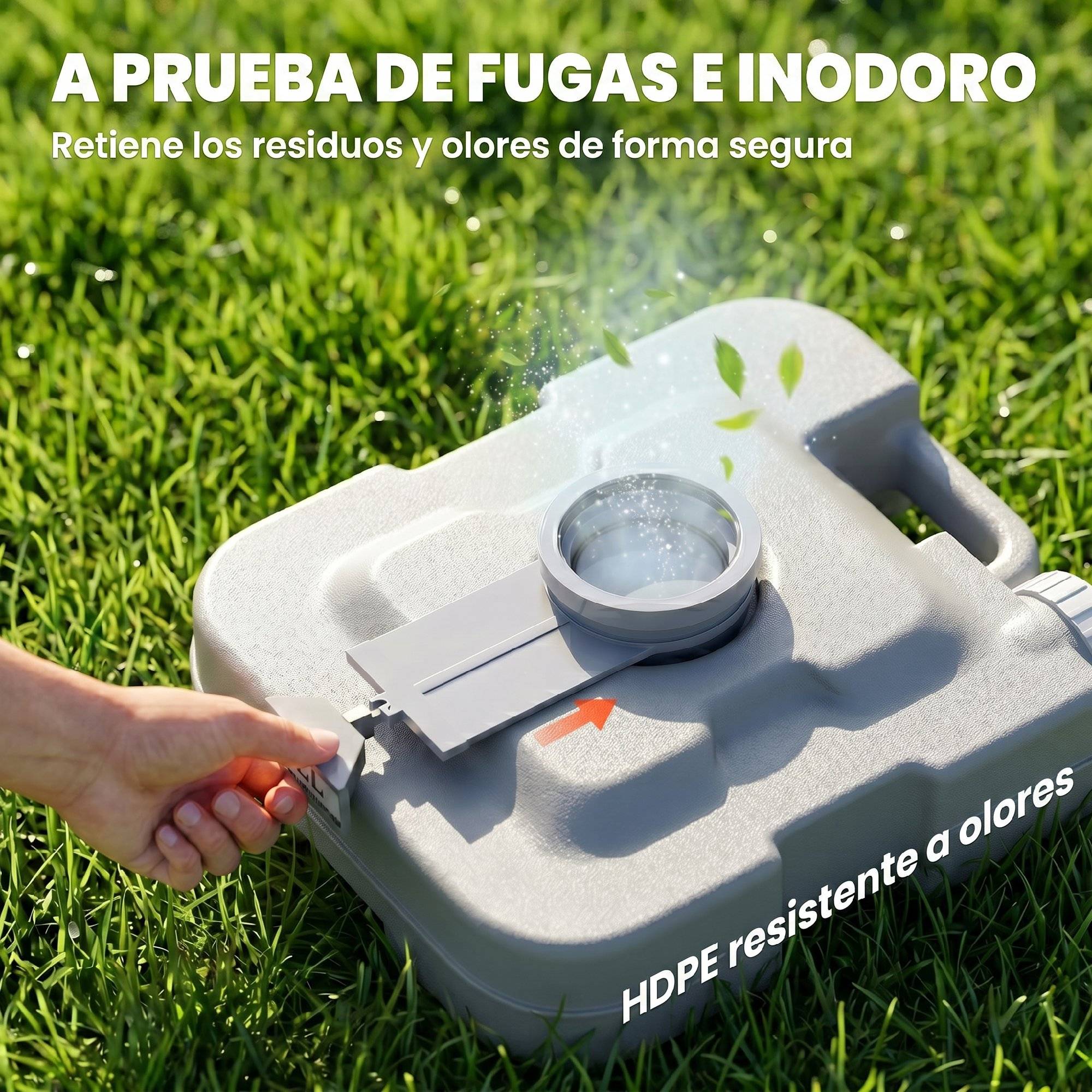 Toilettes portables avec double réservoir de 10 L, structure en plastique PE pour le camping et la randonnée, 36 x 42 x 30 cm, grises - Image 7