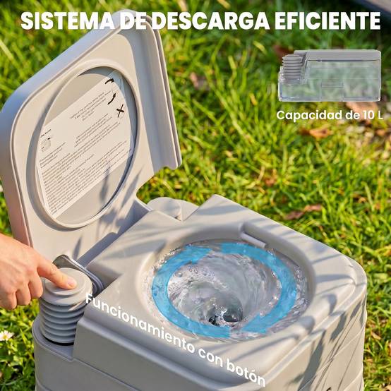 Toilettes portables avec double réservoir de 10 L, structure en plastique PE pour le camping et la randonnée, 36 x 42 x 30 cm, grises - Image 6