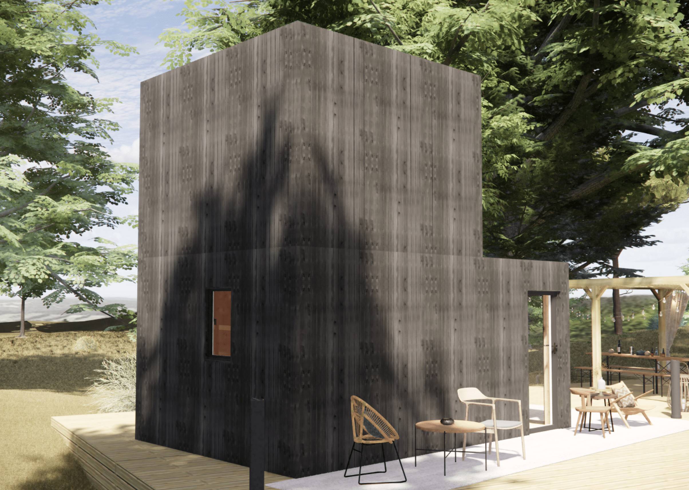 Studio de jardin bien isolé en bois 5,5 x 3,5 x 2,7 m / isolation RE2020 avec mezzanine et terrasse - Image 1