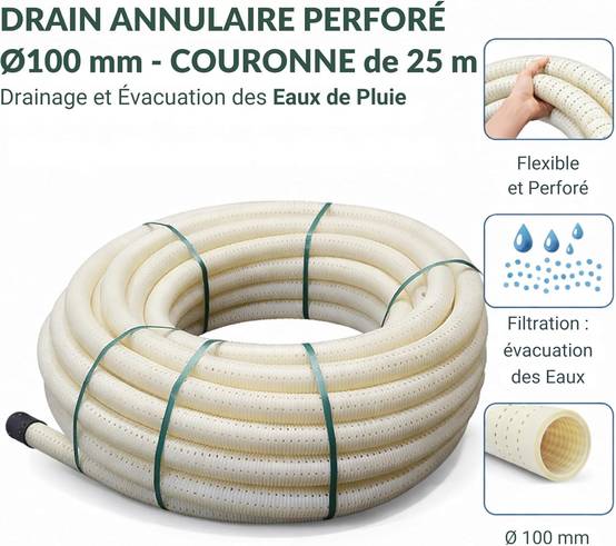 Jardibric - Drains annelés Annulaires Perforés Jardibric Ø 100 mm x 25 mètres Évacuation des Eaux - Image 2