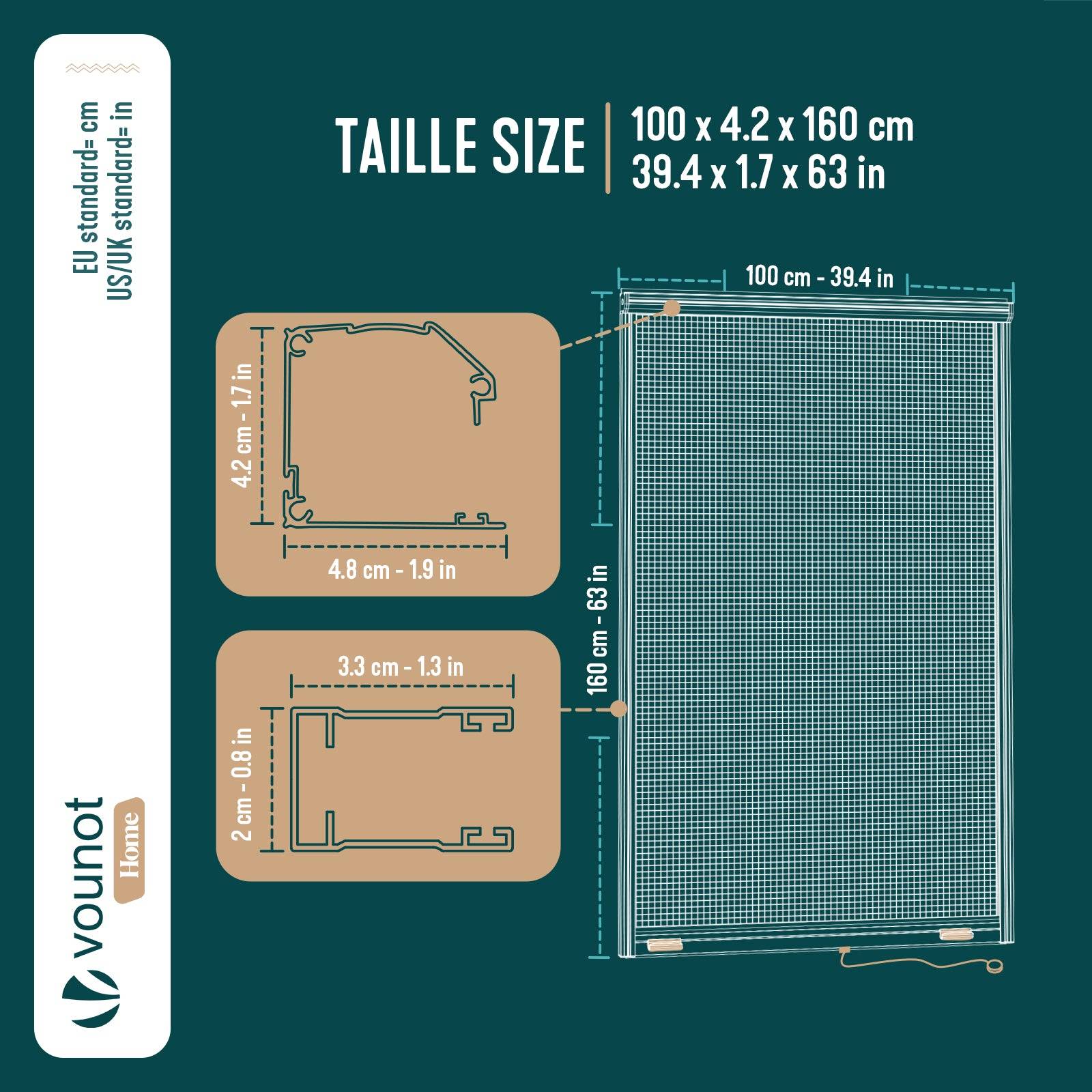 Vounot - Moustiquaire de fenêtre L100 x H160 cm enroulable et recoupable en aluminium blanc VOUNOT® - Image 3