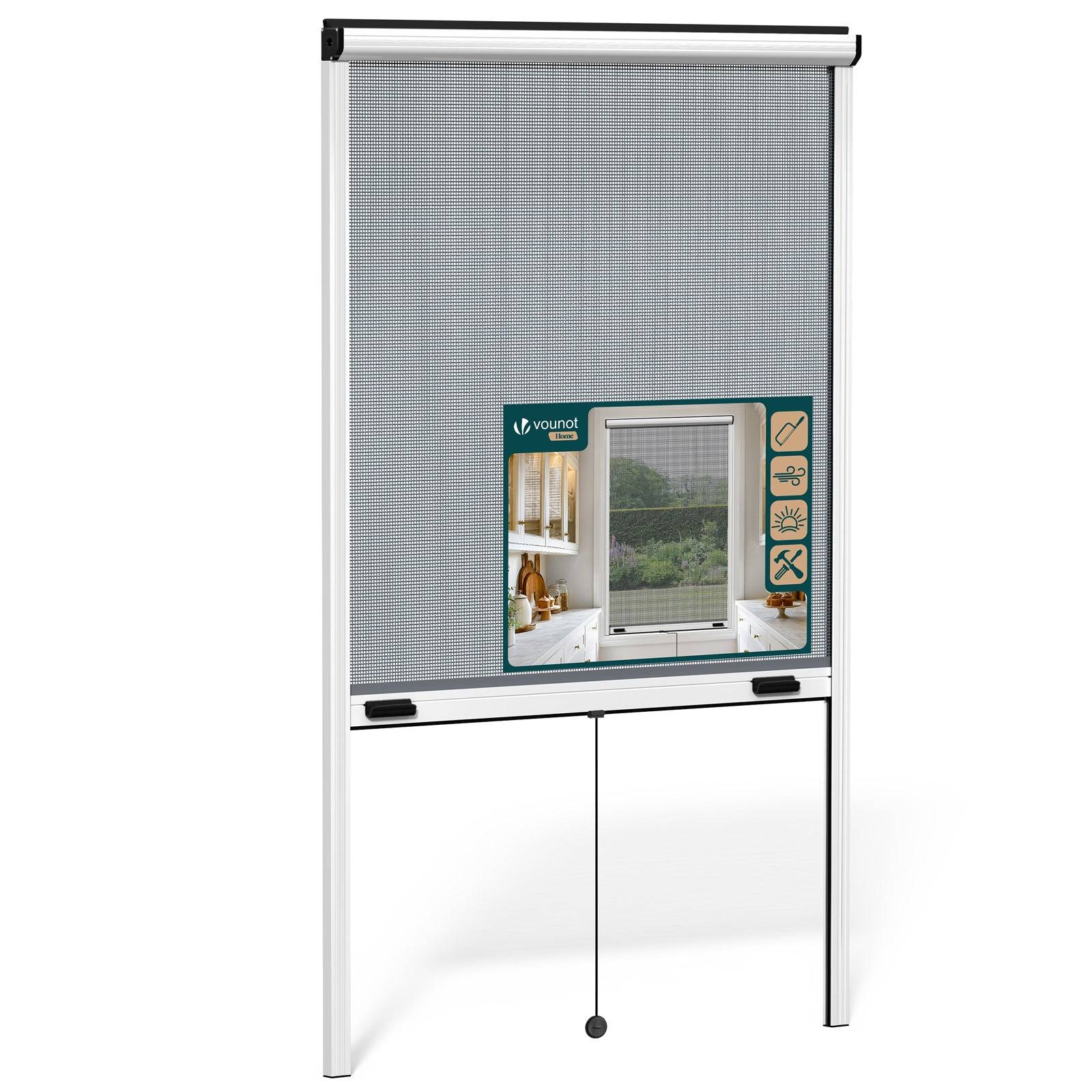 Vounot - Moustiquaire de fenêtre L100 x H160 cm enroulable et recoupable en aluminium blanc VOUNOT® - Image 1