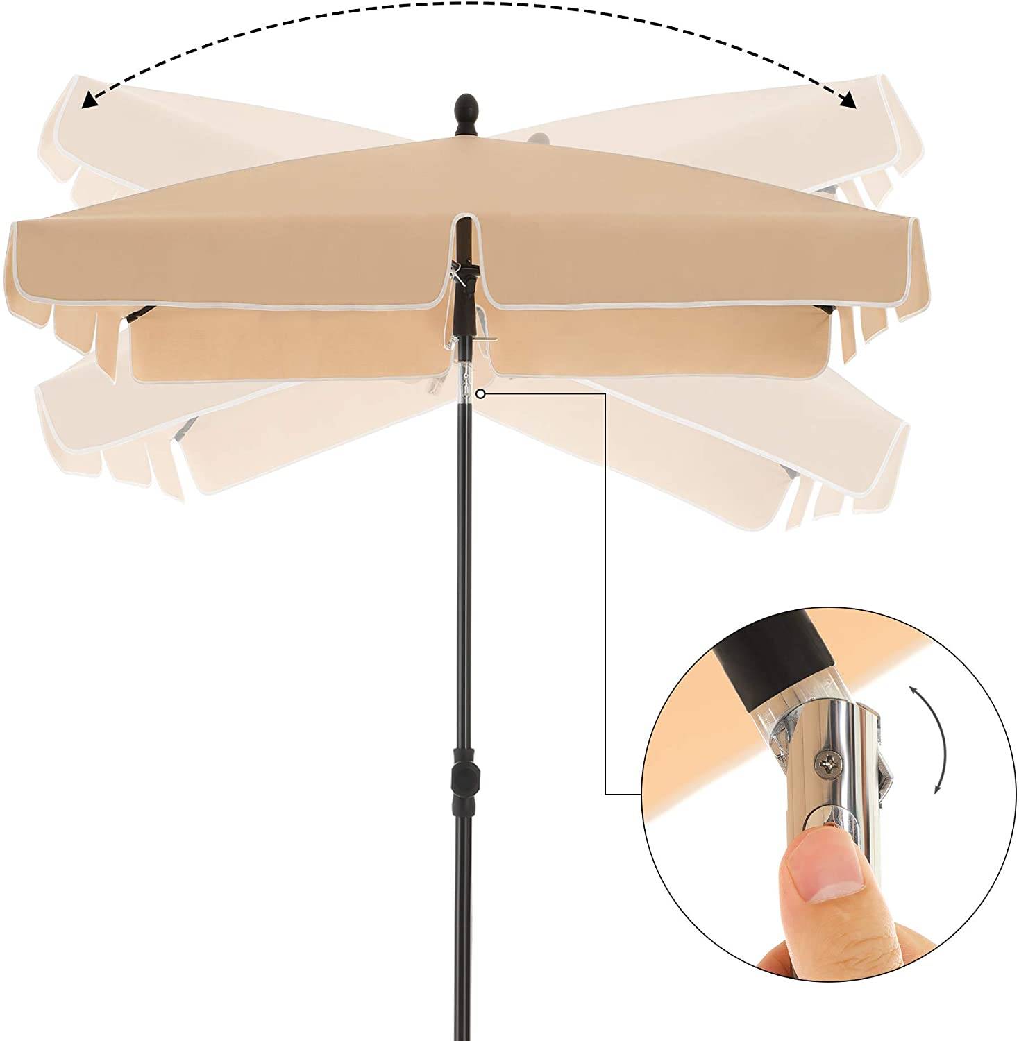 Helloshop26 - Parasol de balcon rectangulaire 2 x 1 25 m protection upf 50 ombrelle toile avec revêtement sac de transport terrasse jardin sans socle taupe - Image 7